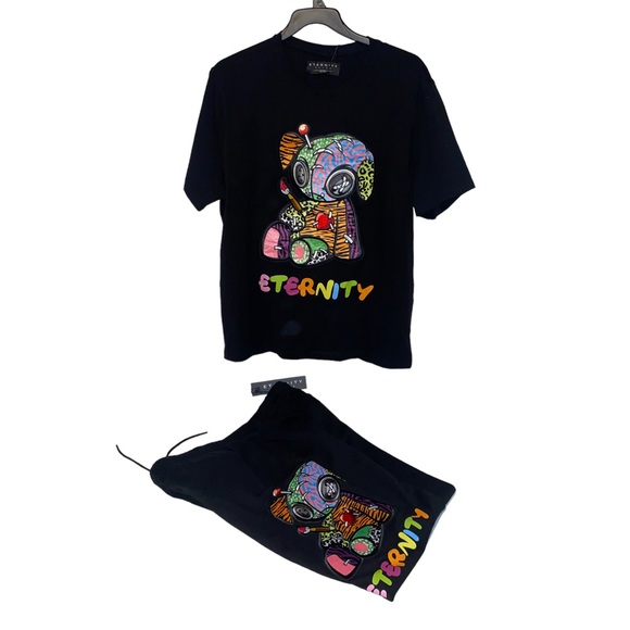 Eternity Outfit Mens T Shirt & Sweat Pants 2X Black Bear Multi Short Sleeve Crew - Picture 3 of 16